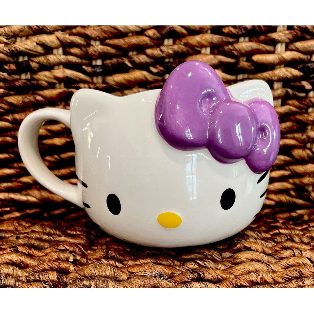 NEW! HELLO KITTY Purple Bow Ceramic Coffee Mug Tea Cup Soup Bowl Sanrio 20 Oz.